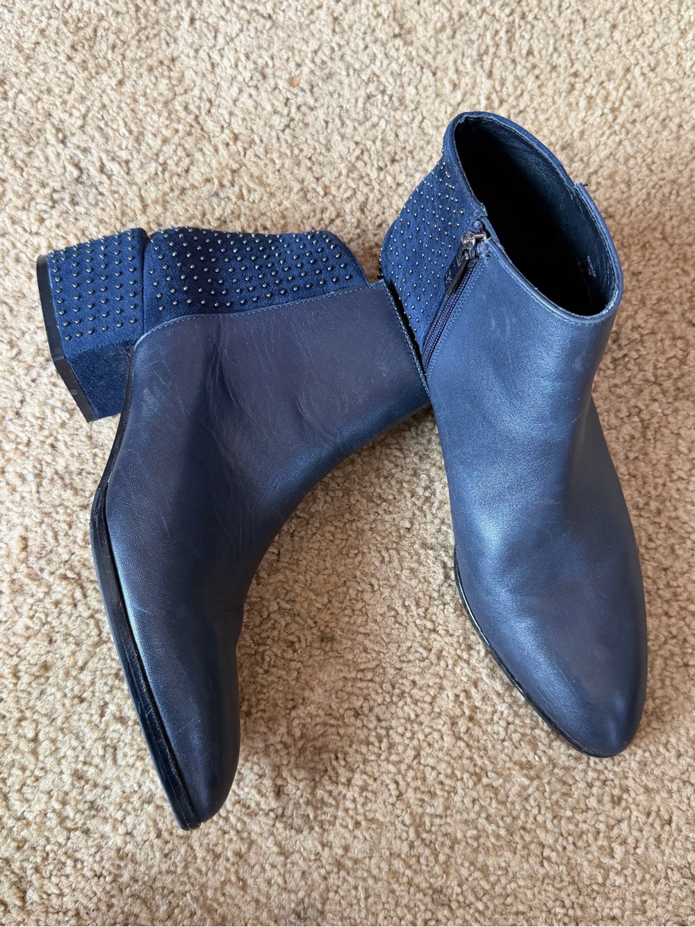 Donald J. Pliner Women's Navy Leather Stud-Detail Ankle Boots Size 7